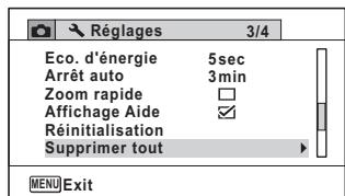 PENTAX WG-10 - Utilisez le bouton de navigation ( ) pour selectionner [Supprimer tout]. - 1