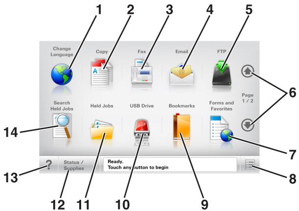 LEXMARK MX611DE - Présentation de l'écran d'accueil - 1