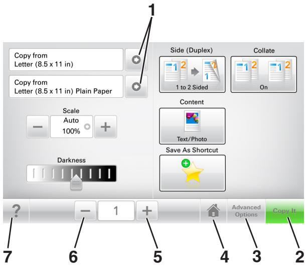 LEXMARK MX611DE - Utilisation des boutons de l'écran tactile - 1