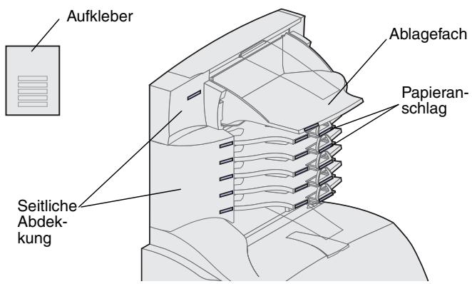 LEXMARK T622 - Anbringen von Aufklebern an Ausgabeoptionen - 1
