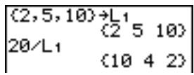 TEXAS INSTRUMENTS TI-76.FR - Utilisation d'une liste dans une expression - 1