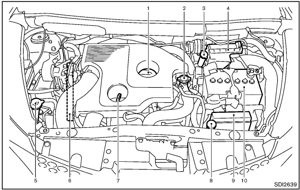 NISSAN JUKE 2012 - POINTS DE VERIFICATION DU COMPARTIMENT MOTEUR - 1