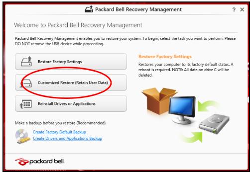 PACKARD BELL EASYNOTE TE69KB-12504G1TMNSK - Restaurer les paramètres d'usine avec Packard Bell Recovery Management - 3