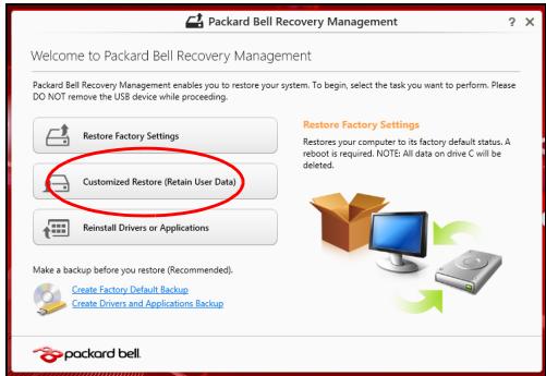PACKARD BELL LV44HCG-32344G50MNWS - Tilpasset gjenoppretting med Packard Bell Recovery Management - 1