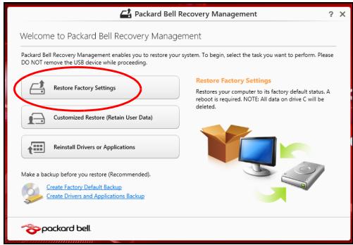 PACKARD BELL LV44HCG-32344G50MNWS - gvári beallitások visszaállitása a Packard Bell Recovery Management segítségevel - 1