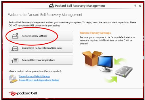 PACKARD BELL LV44HCG-32344G50MNWS - Gendannelse af fabriksindstlinger med Packard Bell Recovery Management - 1