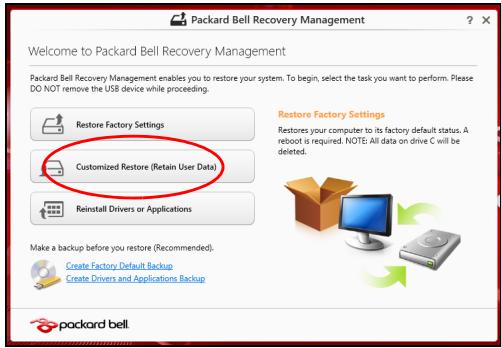 PACKARD BELL LV44HCG-32344G50MNWS - Testreszabott helyreállitás a Packard Bell Recovery Management segütségével - 1