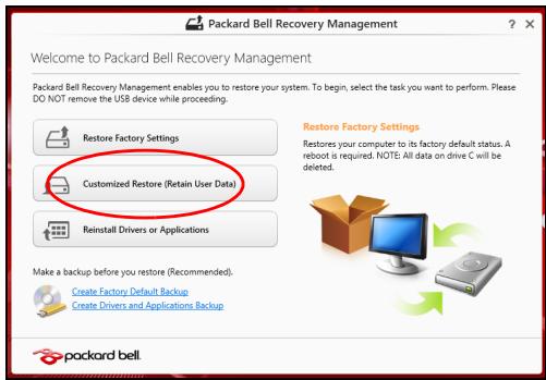PACKARD BELL TV44HCG-B9606G75MNWB - Restauración personalizada con Packard Bell Recovery Management - 1