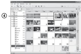 SONY ALPHA 100 - Visione delle immagini in "Viewed folders" (Cartelle viste) ordinate per data di ripresa su un Calendario - 2