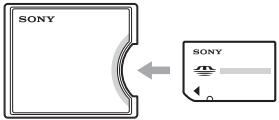 SONY ALPHA 100 - "Memory Stick Duo": Inserimento di un "Memory Stick Duo" in un adattatore per Memory Stick Duo per slot CF (in dotazione). - 1