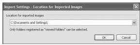 SONY ALPHA 100 - Scegliere [Import Settings]  [Location for Imported Images] (Posizione per immagini importate) dal menu [File]. - 1