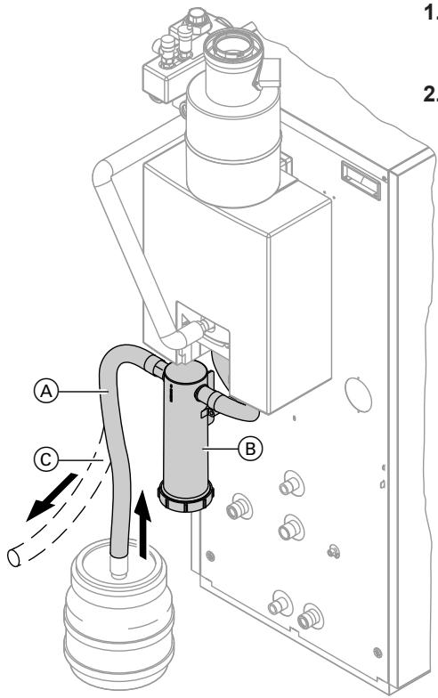 VIESSMANN VITORONDENS 222 F, VITORONDENS 200 T - Démonter l'équipement de neutralisation ou le filtre à charbon actif (si existant) de la chaudière et raccorder un flexible d'évacuation - 1
