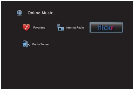 DENON AVR-X6200W, AVR-X6300H, AVRX6200W - Utilisez pour selectionner "Flickr", puis appuyez sur ENTER. - 1