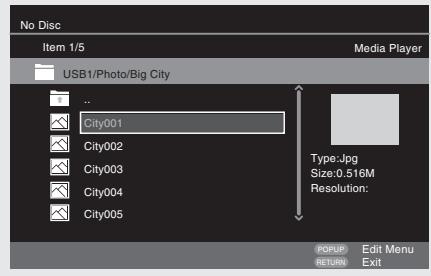 DENON DBP-1611UD - Select a file to be played on the file list on the screen with , then press . - 1
