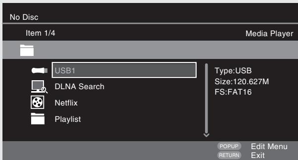DENON DBP-1611UD - Select a device on which a file to be played is stored with then press ENTER. - 1