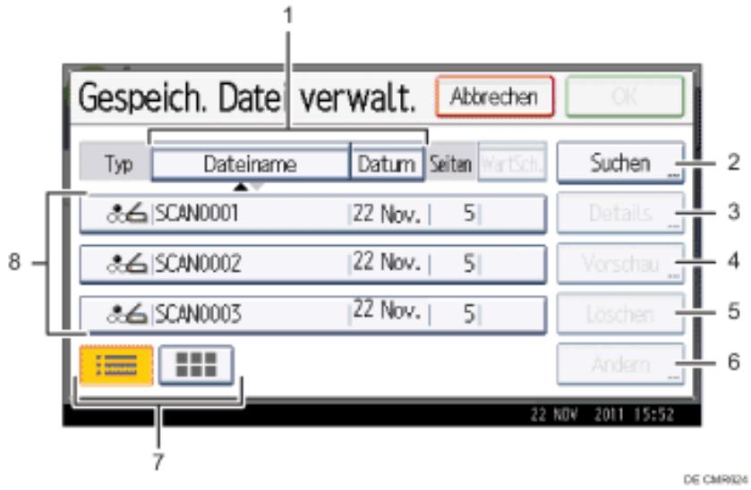 RICOH AFICIO MP301SP - Liste der gespeicherten Dateien - 1