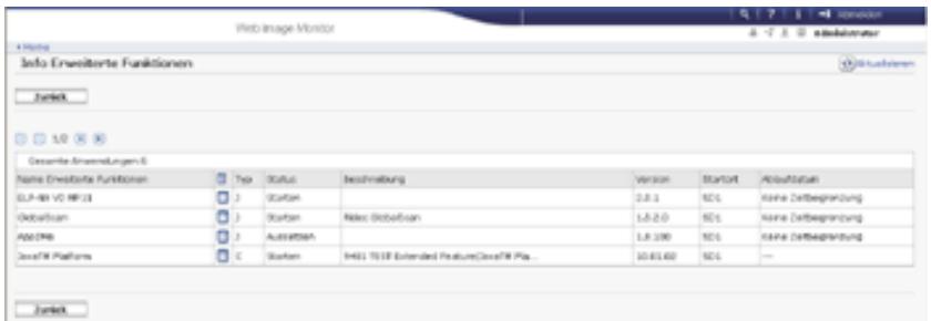 RICOH AFICIO MP301SP - Anzeigen von Informationen zu erweiterten Funktionen über den Web Image Monitor - 1