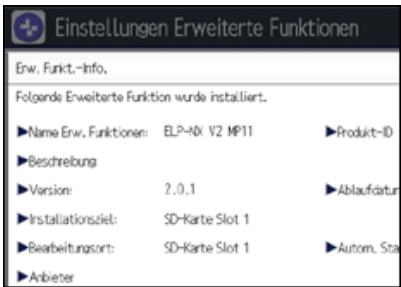 RICOH AFICIO MP7502 - Anzeigen von Informationen zu erweiterten Funktionen über das Bedienfeld - 5