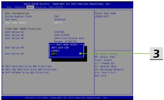 MSI WS72 6QJ, WT72 2OL-1830FR, WT72 2OM-1034FR GARANTIE 3 ANS AVEC REPARATION SUR SITE OFFERTE !, WT72 6QJ, WT72 6QK, WT72 6QL - Comment sélectionner le mode de démarrage dans le BIOS - 1