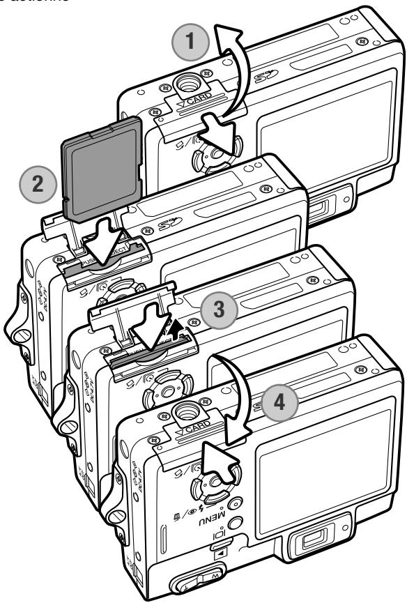 KONICA MINOLTA DIMAGE X50 - Avant de remplacer la carte mémoire, mettez toujours l'appareil photo hors tension et vérifie que le témoin lumineux n'est pas allumé car la carte pourrait être endommagée et les données perdues. - 1