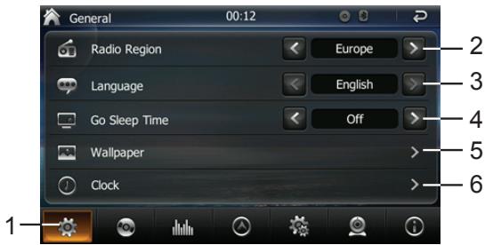 TAKARA GPV1826BT - Le menu paramètres contient 7 chapîtres.   REGLAGES GENERAUX - Menu 1 - 1