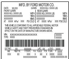 FORD MUSTANG 2018 - Exemple d'étiquette d'homologation de sécurité : - 1