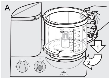 BRAUN K 650-600 - Encaixar o recipiente do processor de alimentos ⑥ e a tampa ⑦ - 1