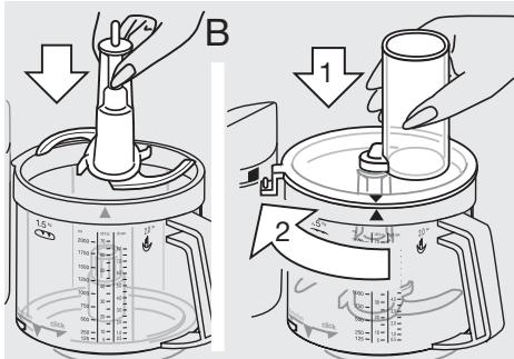 BRAUN K 650-600 - Bevestigen van de foodprocessorkom ⑥ en de deksen ⑦ - 2
