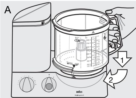 BRAUN K 650-600 - Aufsetzen der Universalschüssel ⑥ mit Deckel ⑦ - 1