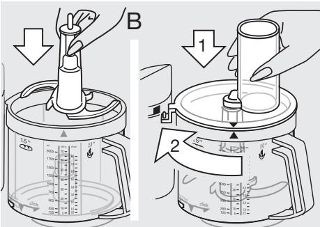 BRAUN K 650-600 - Peruskulhon ⑥ ja kannen ⑦ asentaminen - 2