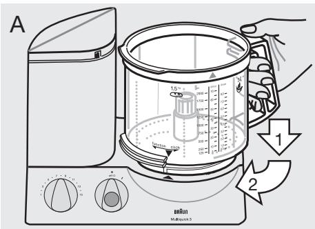 BRAUN K650 K600 - Fixation du bol du robot culinaire ⑥ et du couvercle ⑦ - 1