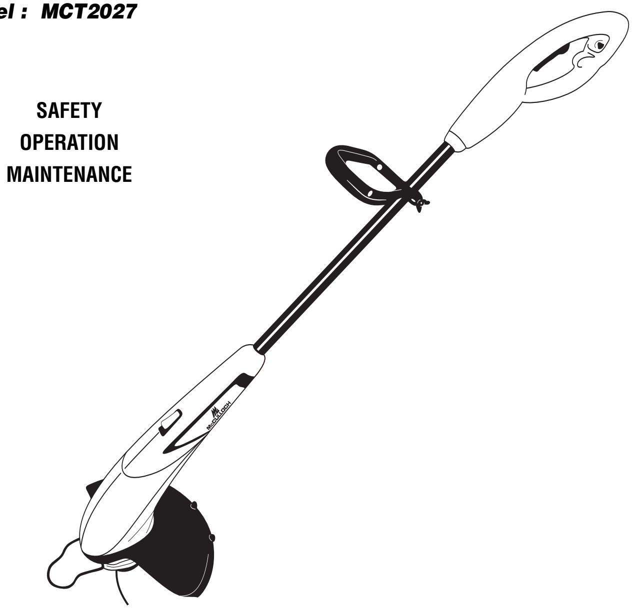 MCCULLOCH MCT2027 - USER MANUAL Electric Grass Trimmer - 1
