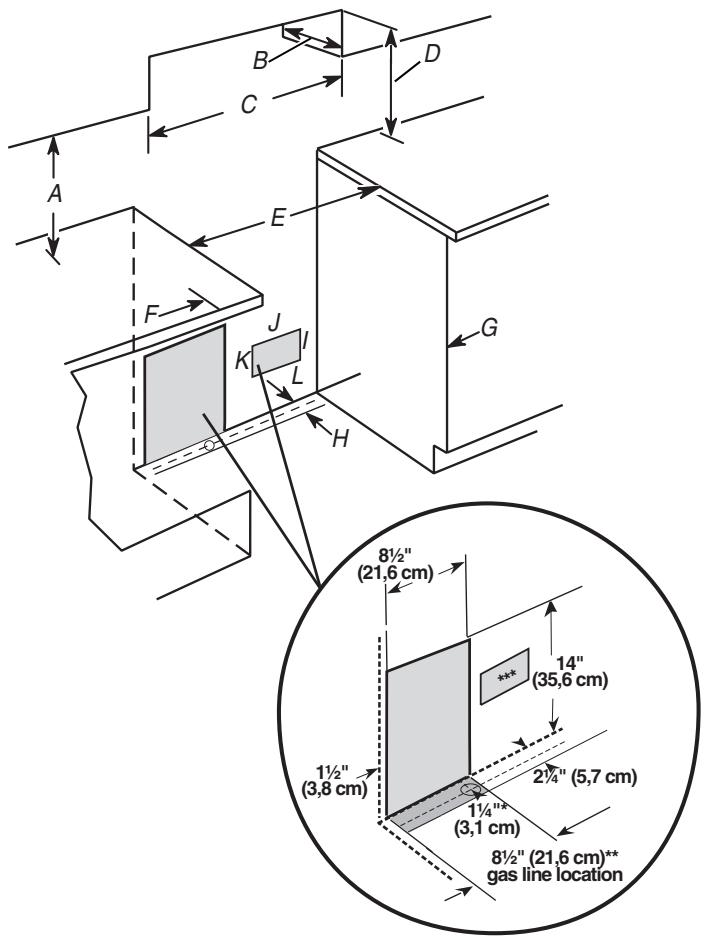WHIRLPOOL GGG390LX - Dimensions du placard - 1