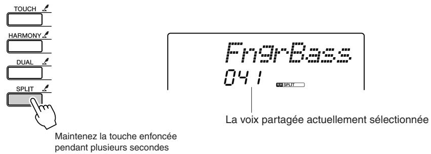 TOUCH HARMONY DUAL SPLIT Maintenez la touche enfoncée pendant plusieurs secondes FmgrBass 041 La voix partagée actuellement sélectionnée
