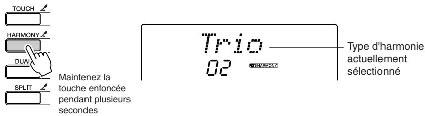 TOUCH HARMONY DUAI SPLIT Maintenez la touche enfoncée pendant plusieurs secondes Tripio 02 THARMONY Type d'harmonie actuellement sélectionné