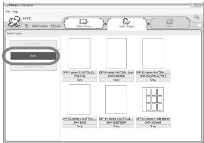 SONY DPP-FP30 - Click "Sony", and then select the DPP-F series paper size of the paper you use. - 1