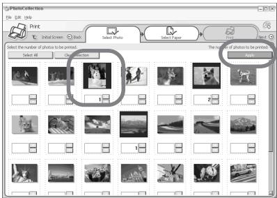 SONY DPP-FP30 - Select the photos that you want to print, set the number of copies to be printed for each photo, and then click "Apply". - 1