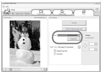 SONY DPP-FP30 - In the "Printer" drop-down list box, select "Sony DPP-FP30" and then click "Properties". In the "Printer" drop-down list box, select the printer that you actually use. - 1