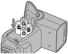 SONY HVL-F42AM - Mettre les piles en place en respectant les polarités indiquées sur le schéma figurant dans le compartiment. - 1
