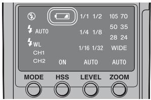 AUTO WL CH1 CH2 ON AUTO AUTO MODE HSS LEVEL ZOOM 1/1 1/2 105 70 1/4 1/8 50 35 1/16 1/32 28 24 AUTO WIDE