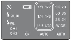 AUTO WL CH1 CH2 ON 1/1 1/2 1/4 1/8 1/16 1/32 AUTO 105 70 50 35 28 24 WIDE AUTO