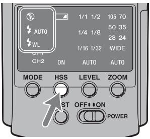AUTO WL CH2 ON AUTO AUTO MODE HSS LEVEL ZOOM ST OFF ON POWER