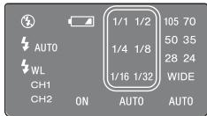AUTO WL CH1 CH2 ON AUTO AUTO 1/1 1/2 1/4 1/8 1/16 1/32 105 70 50 35 28 24 WIDE