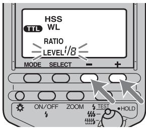 SONY HVL-F56AM - Druk op de toets + of - om de gewenste sterkte te selecteren. - 1