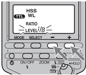 SONY HVL-F56AM - Premere il tasto + o - per selezionare il livello di intensità da impostare. - 1