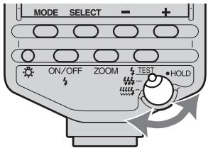 SONY HVL-F56AM - Stel met de schakelaar voor testflitsmodus selecteren/HOLD de gewenste modus in. - 1