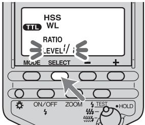 SONY HVL-F56AM - Appuyer sur la touche de sélection pour afficher « LEVEL » sur l'écran. - 1