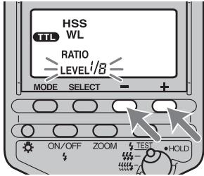 SONY HVL-F56AM - Appuyer sur la touche + ou - pour sélectionner le niveau de puissance. - 1