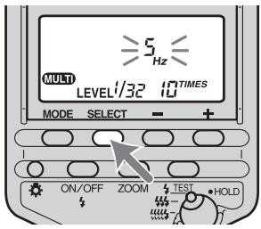 SONY HVL-F56AM - Appuyer sur la touche de sélection pour faire clignoter l'indication « Hz ». - 1