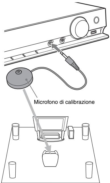 SONY DAV-DZ330 - Collegare il microfono di calibrazione (in dotazione) alla presa A.CAL MIC sul pannello frontale. - 1